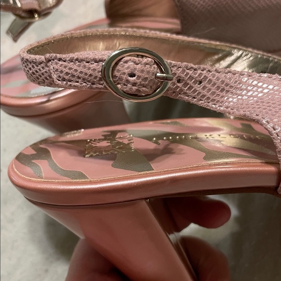 Anne Klein Europa Leather Pumps Pink Bow Tie Textured Slingback 4“ Heels Size 9 - Picture 6 of 8